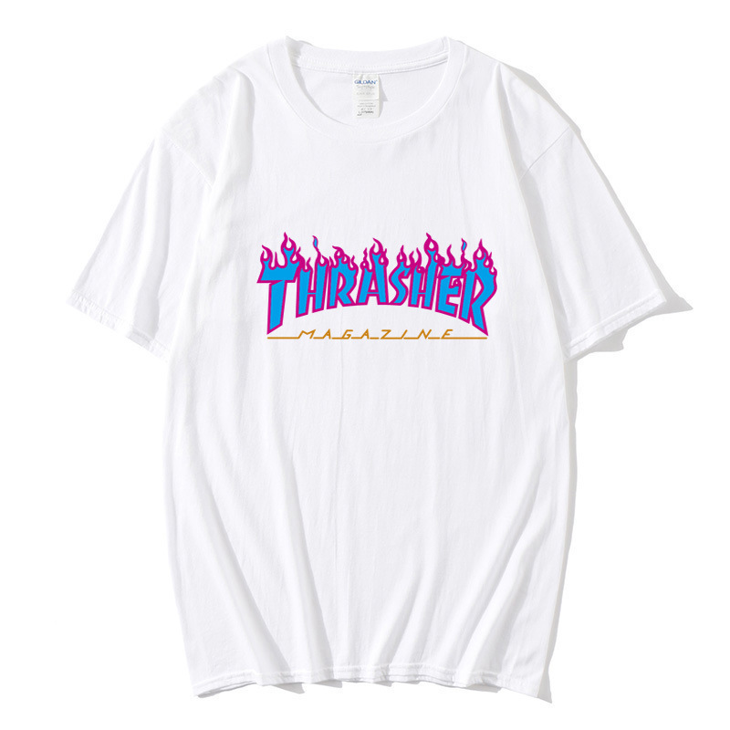 Cross-Border Trendy Brand Flame Men's and Women's Short-Sleeved Thrasher Trendyy Printed Round Neck European Size Ready-Made Men's T-Shirt Cross-Border Trendy Brand Flame Men's and Women's Short-Sleeved Thrasher Trendyy Printed Round Neck European Size Ready-Made Men's T-Shirt