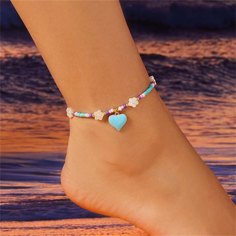 8g Weight Anklet Classification 1 Piece Quantity Holiday, Beach Occasion Seed Bead Material Heart Shape Pattern All Seasons Season Women's Gender Simple Style, Classic Style Style Wholesale Jewelry Simple Style Classic Style Heart Shape Seed Bead Anklet 13