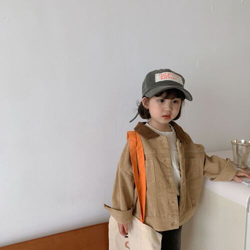 Korean children's clothing children's corduroy cotton jacket boys and girls spring and autumn baby top jacket loose Korean style bump collar