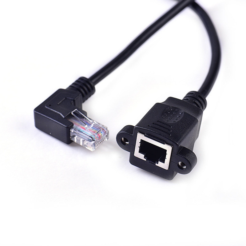 Right Elbow Network Cable Extension Cable Rj45 Male to Female with Screw Hole Rj45 Male to Female Broadband Network Connector Copper