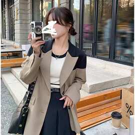 撞色拼接西装外套女秋冬款韩系气质休闲小个子感炸街西服