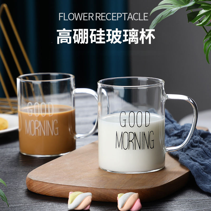 Glass handle morning breakfast cup household coffee milk drinking…