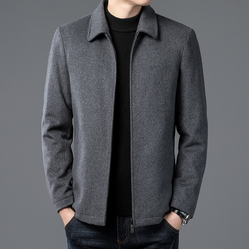 Short Wool Jacket Brand High Fashion Men's Middle-aged and Old Dad Casual Down Warm Wool Jacket