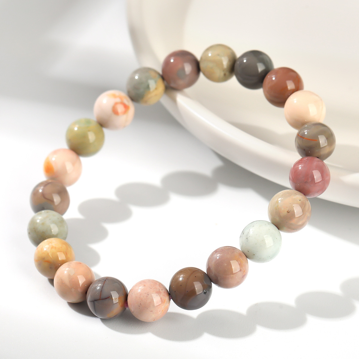 jingzhou jewelry 3a natural oil painting alashan stone bracelet ethnic style men‘s and women‘s all-match round beads jewelry wholesale