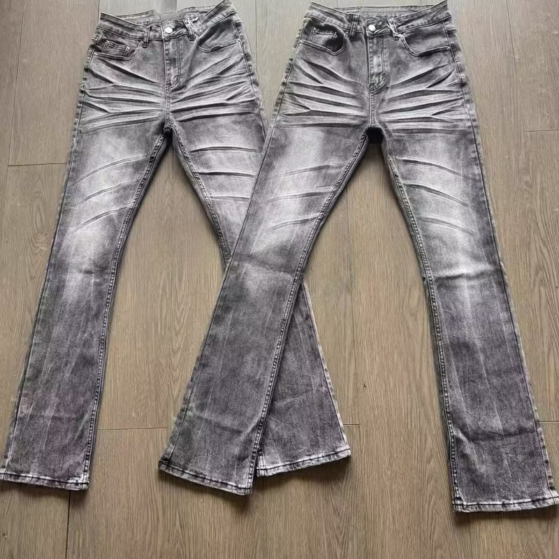 Cross-Border American High Street Style Men's Vibe Narrow-Fit Washed Black-Gray Flared Stretch Slim-Fit Jeans Men's Clothing Cross-Border American High Street Style Men's Vibe Narrow-Fit Washed Black-Gray Flared Stretch Slim-Fit Jeans Men's Clothing