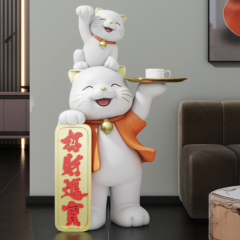 (2개) 창조적 인 하이 엔드 착륙 큰 포춘 고양이 장식품 프론트 데스크 계산원 홈 장식 집들이 오프닝 선물
