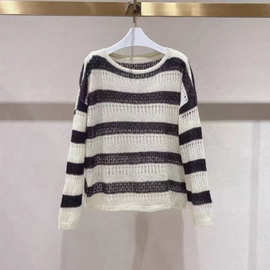 商场同款2026春季新款柔软舒适百搭条纹镂空针织衫女1H1130041