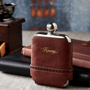 6oz thickened square hip flask with leather cover for men and women stainless steel small hip flask portable outdoor portable metal wine utensils