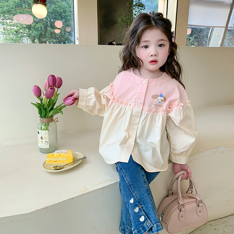 Camisa degradada para niñas, modelos de primavera y otoño 2025, nuevos estilos, camisas de estilo occidental para niños, blusas de primavera para niñas y niñas