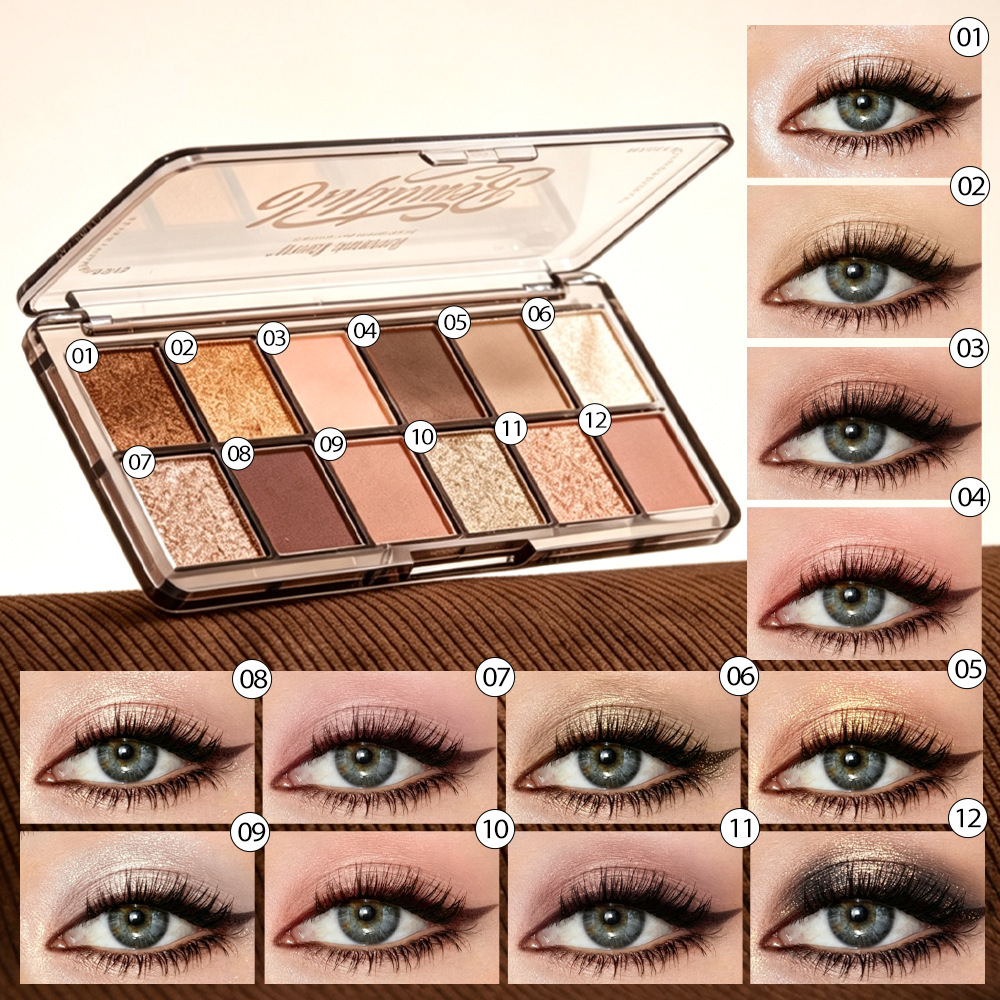Transfronterizo de 12 colores de flash de sombra de ojos mate marrón duradero impermeable polvo mezcla de humo de maquillaje de ojos multicolor brillo image 3