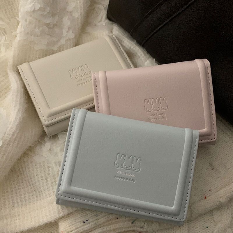 Korean-Style Cream-Colored Wallet, Cute Pink-Blue Card Holder, Simple and Multifunctional, Exquisite and Portable for Female Students