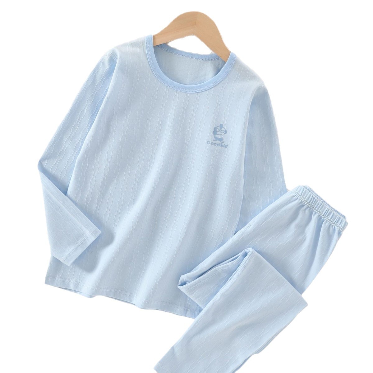 어린이 가을 옷과 바지 세트 클래스 뼈없는 순면 둥근 목 라이크라 소년 소녀를위한 얇은 가구 속옷