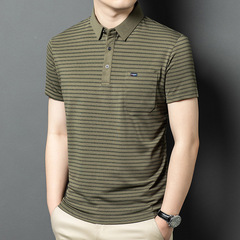 夏服新型中年メンズ半袖poloシャツファッションカジュアルストライプ薄いタイプtシャツ上着メンズ真 � � ポケット
