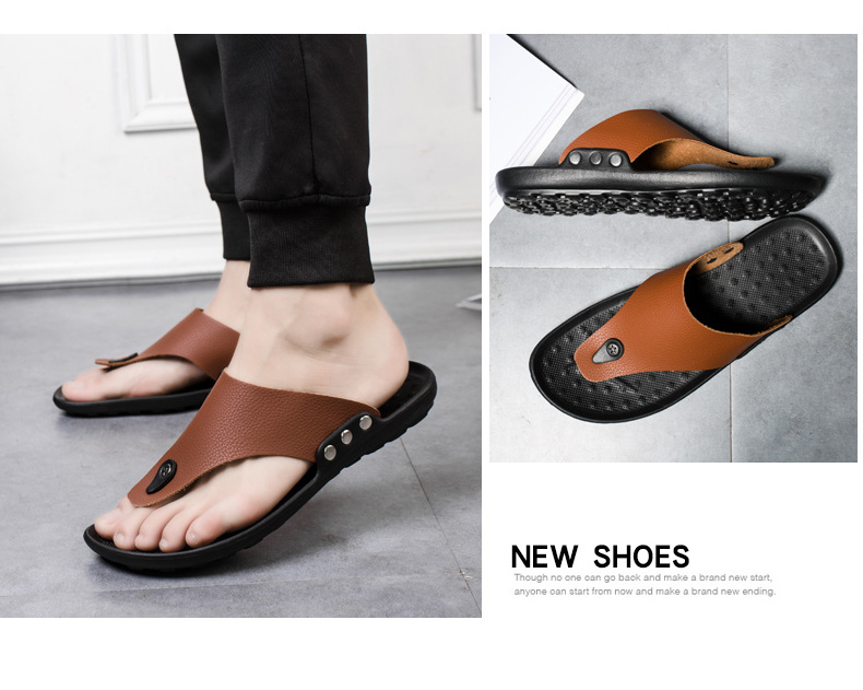 New casual men's herringbone slippers Korean version minimalist flat bottomed beach shoes fashionable and comfortable_voghion.com