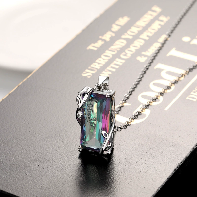 Rainbow tourmaline pendant, necklace, wish, flowered, European style