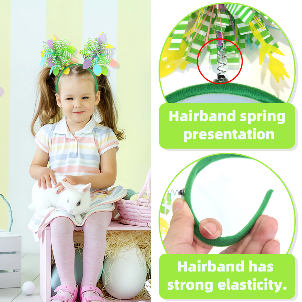 Decoración de Pascua para el cabello para adultos, vestido de vacaciones para niños, huevos de conejo, bolas de seda de lluvia, bandas de cabello para las orejas de la correa