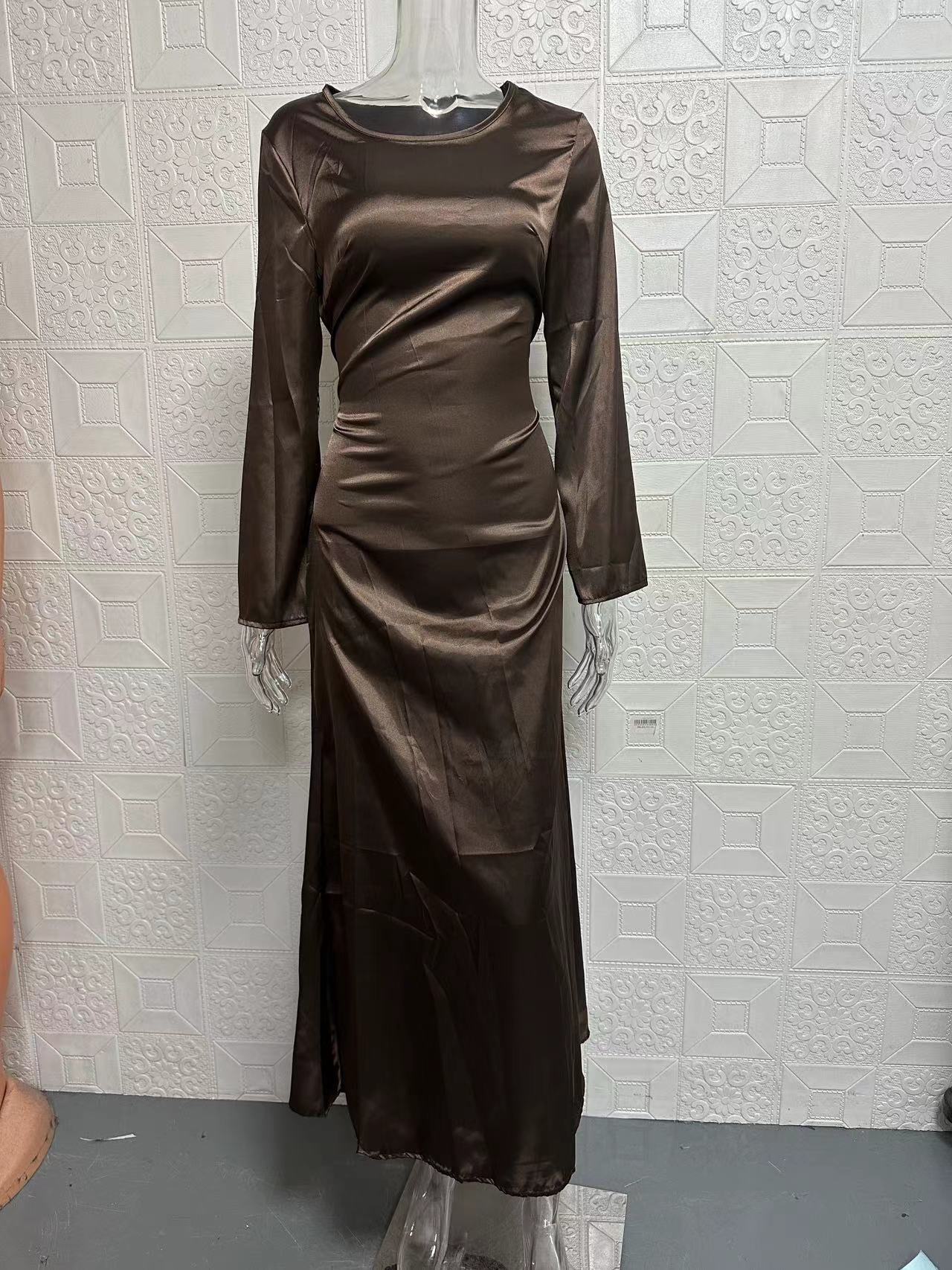 Women's Clothing white round neck long sleeves women's lace up alienated national style temperament lazy style waist dress_voghion.com