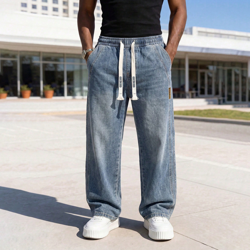 Danboni | Cross-border Japanese and Korean men's vintage distressed washed wide-leg straight jeans casual denim pants