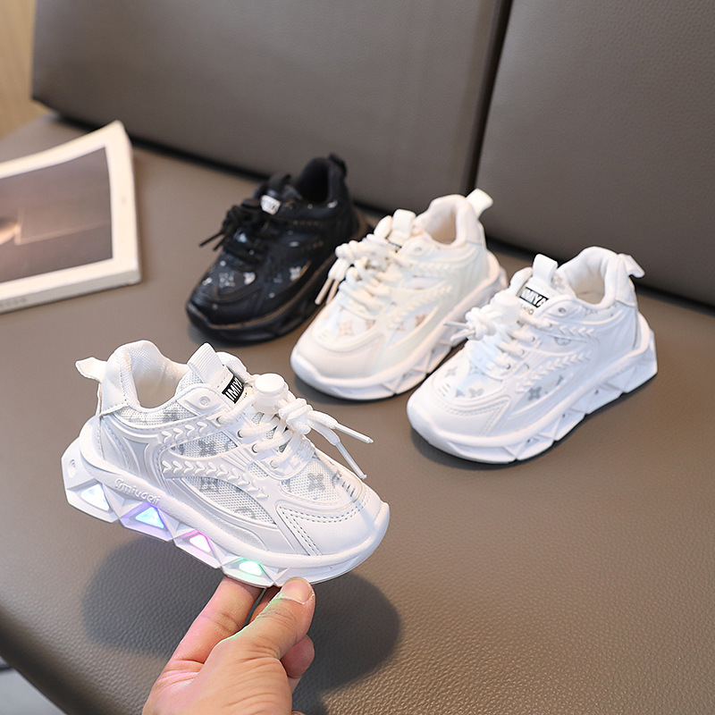 2023 trendy LED light shoes Children's letter ribbon mesh breathable children's 1-6 years old luminous shoes casual sneaker