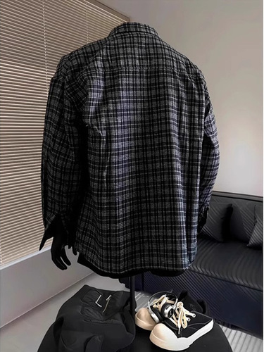 Retro Color-Block Plaid Shirt for Men—Autumn/Winter, American Style, High-End Tartan Base Shirt, Cleanfit Outerwear
