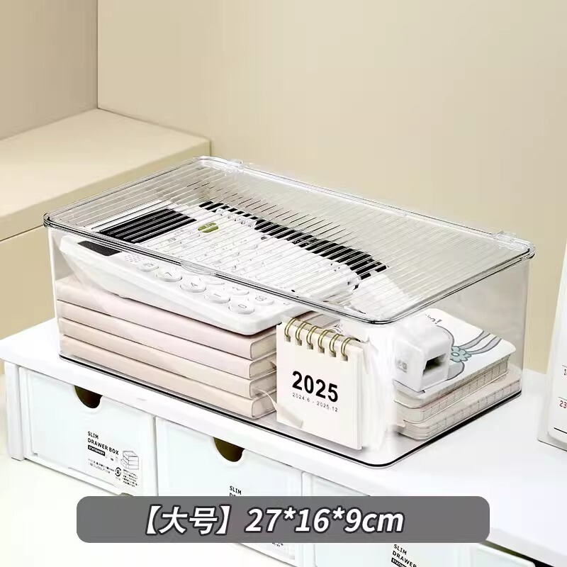 デスクトップ透明オーガナイザーボックス蓋付き大容量防塵オフィスデスク文具収納ボックスアクリル収納ボックス|undefined