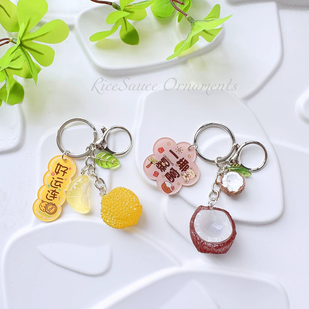 Acrylic Fruit Keychain Pendant, Cute Mini Charm with Leaf Tag, Single or Multi‑Piece Options