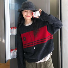 慵懒高级感灰色提花套头毛衣女秋冬季设计感小众宽松短款针织上衣