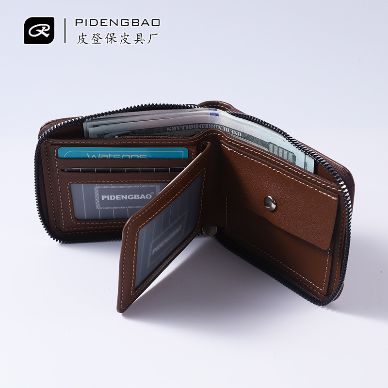 Cartera transfronteriza billetera de los hombres vintage casual PU cuero cremallera cartera titular de la tarjeta dos veces la cartera de los hombres horizontales cortos