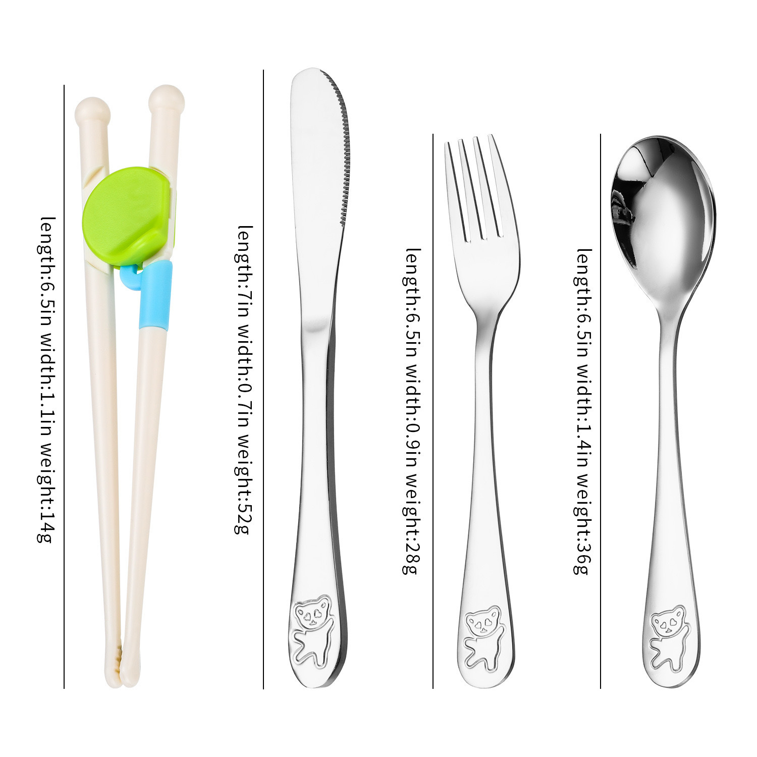 Creativo 304 de acero inoxidable cuchillo para niños, tenedor y cuchara palillos traje de dibujos animados de alto aspecto cuchara de entrenamiento Tenedor Oso vajilla