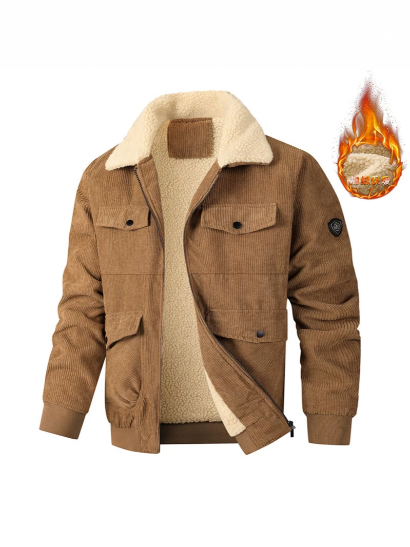 Chaqueta Acolchada de Pana 2113 de Pana y Poliéster Térmico Con Cierre de Cremallera para Invierno