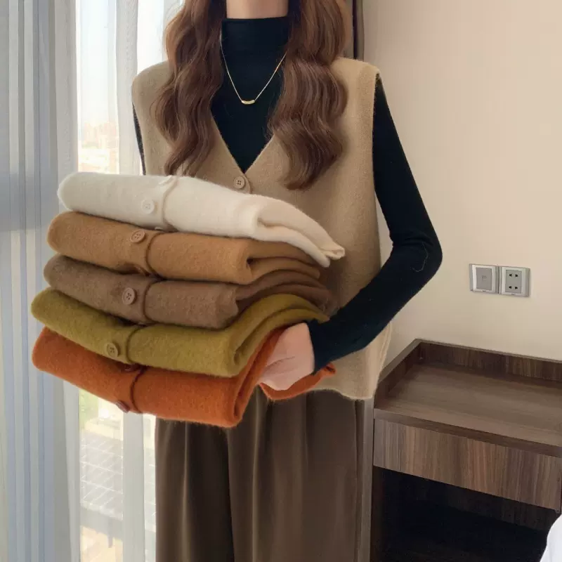 早春秋季2025年新款女装V领针织毛衣马甲背心叠穿小个子坎肩上衣