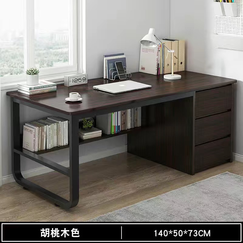[안정적인 철제 프레임] 140CM 블랙 월넛 + 월넛 서랍 + 블랙 프레임