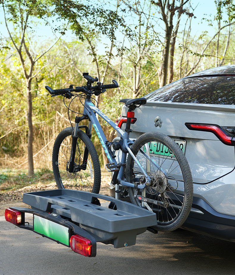 Foldable rear towed bicycle rack European tow hook car bicycle bracket with light