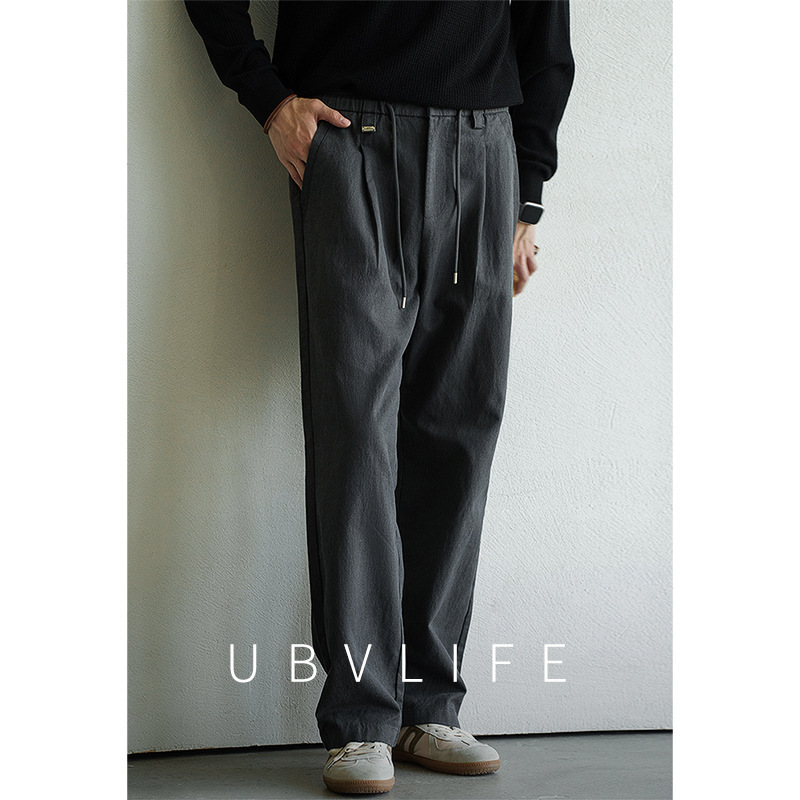Old Money Style Lyocell Blend Drawstring Drape Casual Pants for Men 2026 Spring New Lazy Straight Wide-Leg Sweatpants