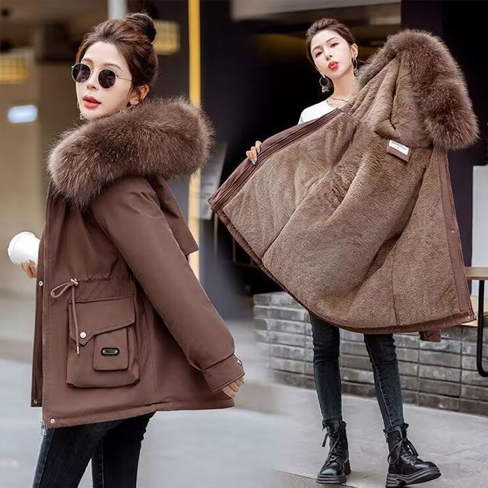 加绒加厚防寒派克棉服女冬季新款收腰宽松韩版保暖棉袄棉衣外套