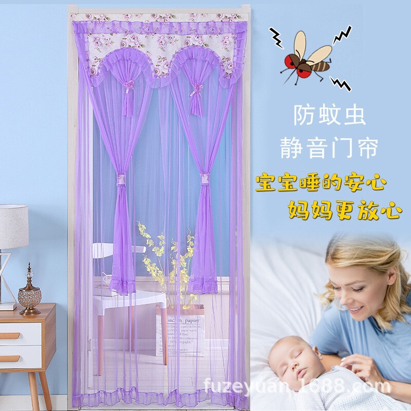 Anti-Mosquito Door Curtain, No Punching, Bedroom Partition Curtain, Velcro Double-Layer Lace Gauze Curtain, Summer Privacy Curtain
