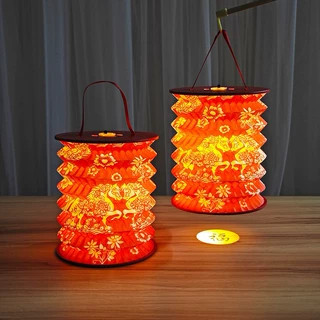 手提发光灯笼定制创意礼品中秋纸灯笼元宵投影花灯新年折叠小灯笼