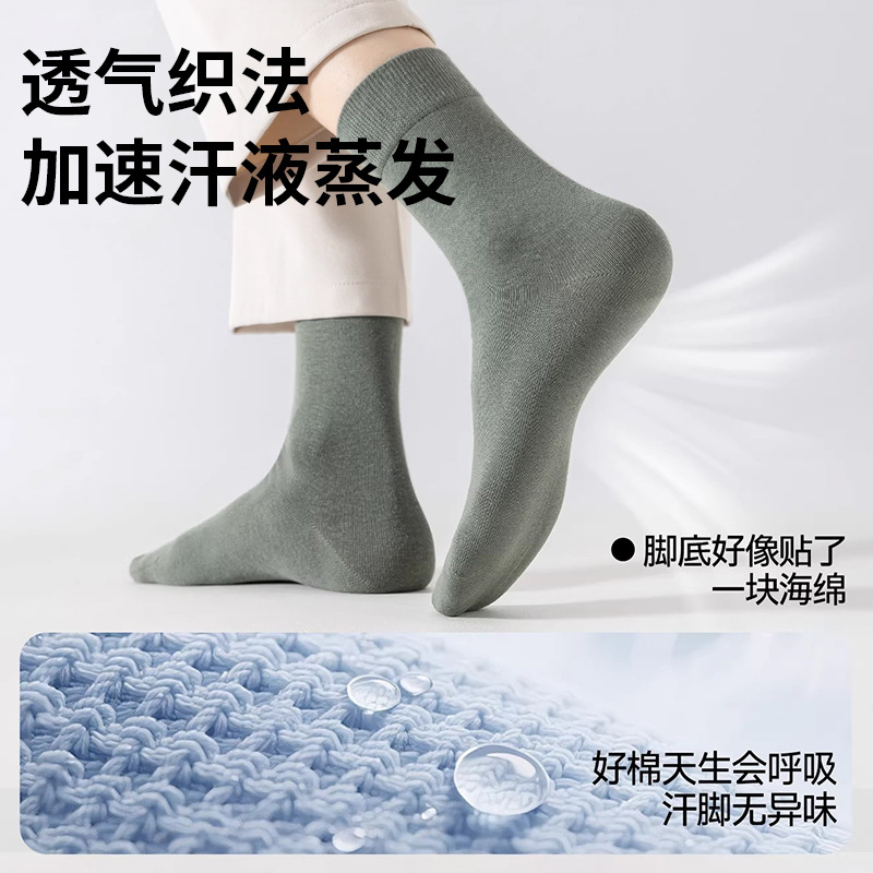 Calcetines Zhuji para hombre, antiolor, absorbentes del sudor, hasta la pantorrilla, para otoño e invierno, sin costuras, antipilling, de algodón puro, venta al por mayor.