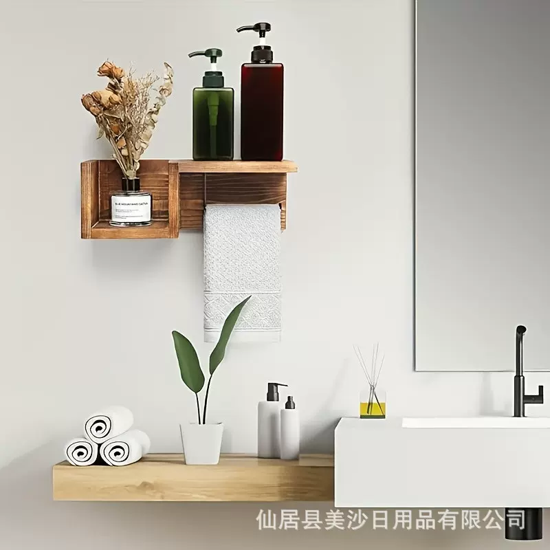 定制链接木制卫生纸架毛巾架壁挂式搁板置物架浴室收纳架浴室装饰
