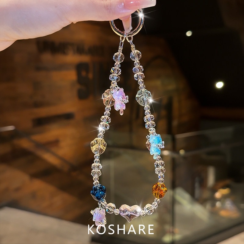 Honey Peach Cat Flash Diamond cadena de teléfonos móviles ligera de lujo nicho de alta calidad bolsos de cristal colgante colgante de mano lindos dibujos animados