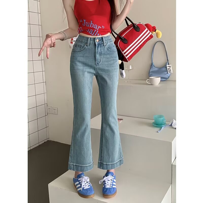 plus size Stretch Micro-flare Jeans Women's Spring and Autumn New chubby girl Loose Slimming Cropped High Waist Straight Wide-leg Pants plus size Stretch Micro-flare Jeans Women's Spring and Autumn New chubby girl Loose Slimming Cropped High Waist Straight Wide-leg Pants