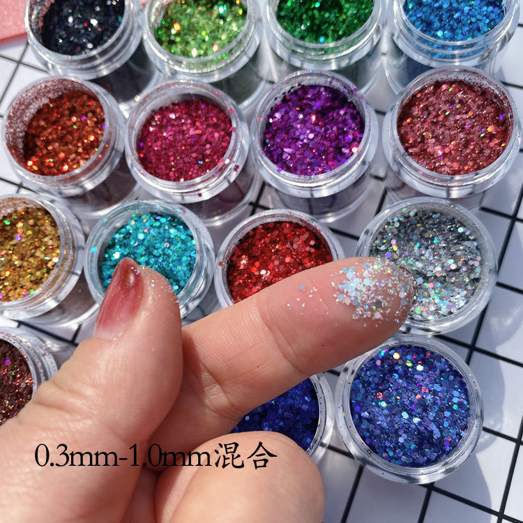 0.3-1.0mm mixed bottle of laser nail art glitter, sequins, epoxy resin, gold powder, and glitter powder DIY materials