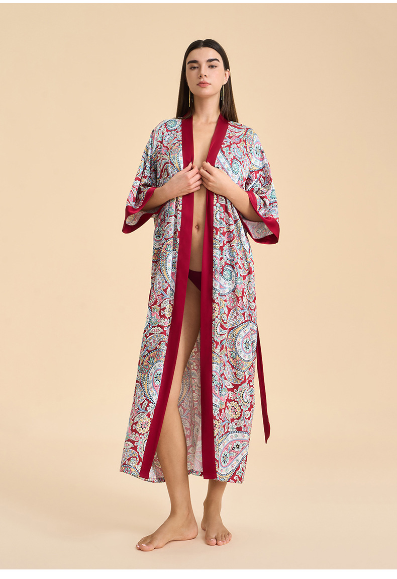 New Cross-border Bathrobe Pajamas For Women, High-end Spring Autumn Satin Chiffon European And American Style Home Wear,_ecoleips.com
