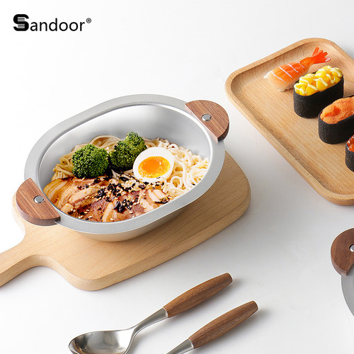 Creative Korean bear bowl 304 stainless steel household children's rice bowl dessert bowl double-eared walnut salad bowl