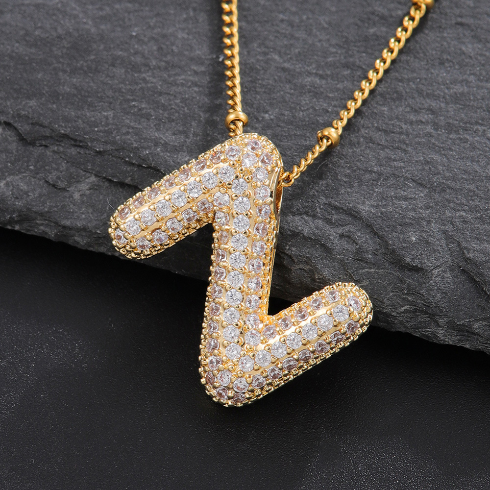 Cross-border Hot Sale 26 English Letters Full Diamond Necklace Women's Light Luxury European and American Fashion Pendant temu Explosive Clavicle Chain