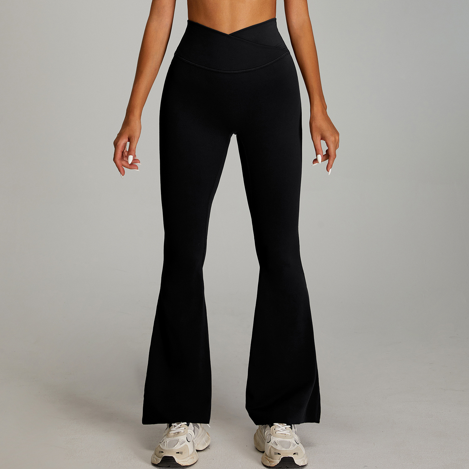 Pantalones acampanados de yoga de cintura alta cruzada europea y americana, pantalones de fitness de cadera ajustados desnudos, pantalones deportivos de pierna ancha para mujer