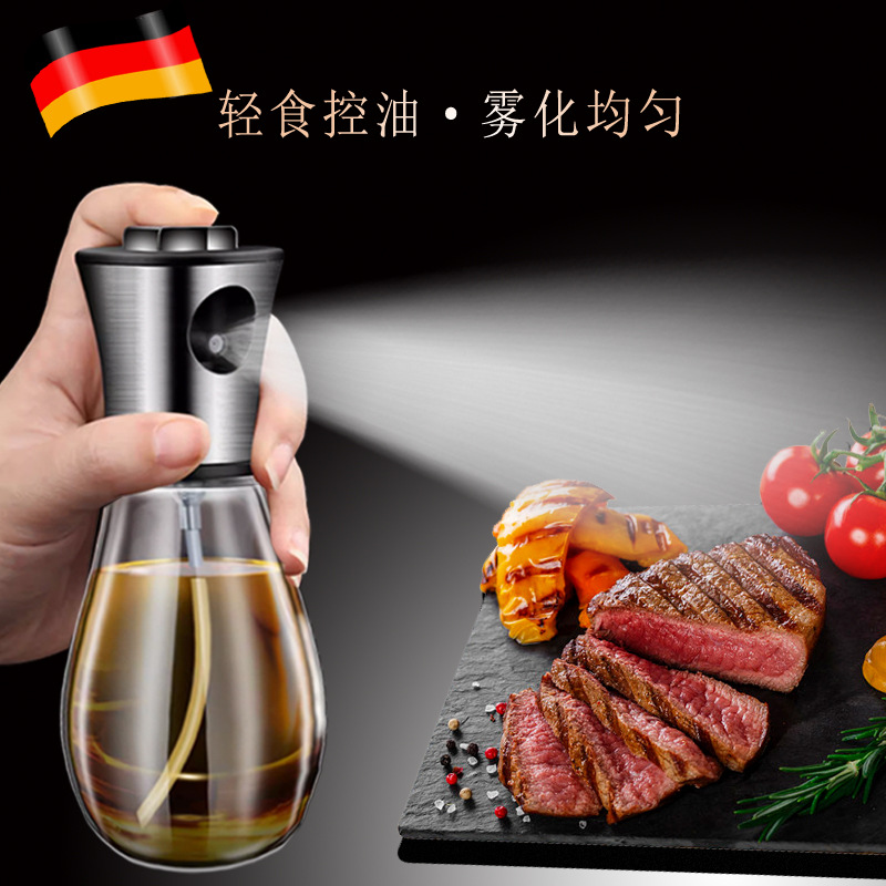 Acero inoxidable olla de pulverización de aceite vidrio cocina freidora de aire botella de spray de aceite comestible botella de spray de aceite atomización niebla