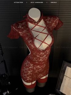 Lace Sexy Cheongsam Temptation Lingerie Rose Backless Pure Desire Strap Sexy Fatal Hollow Southeast Asia Others