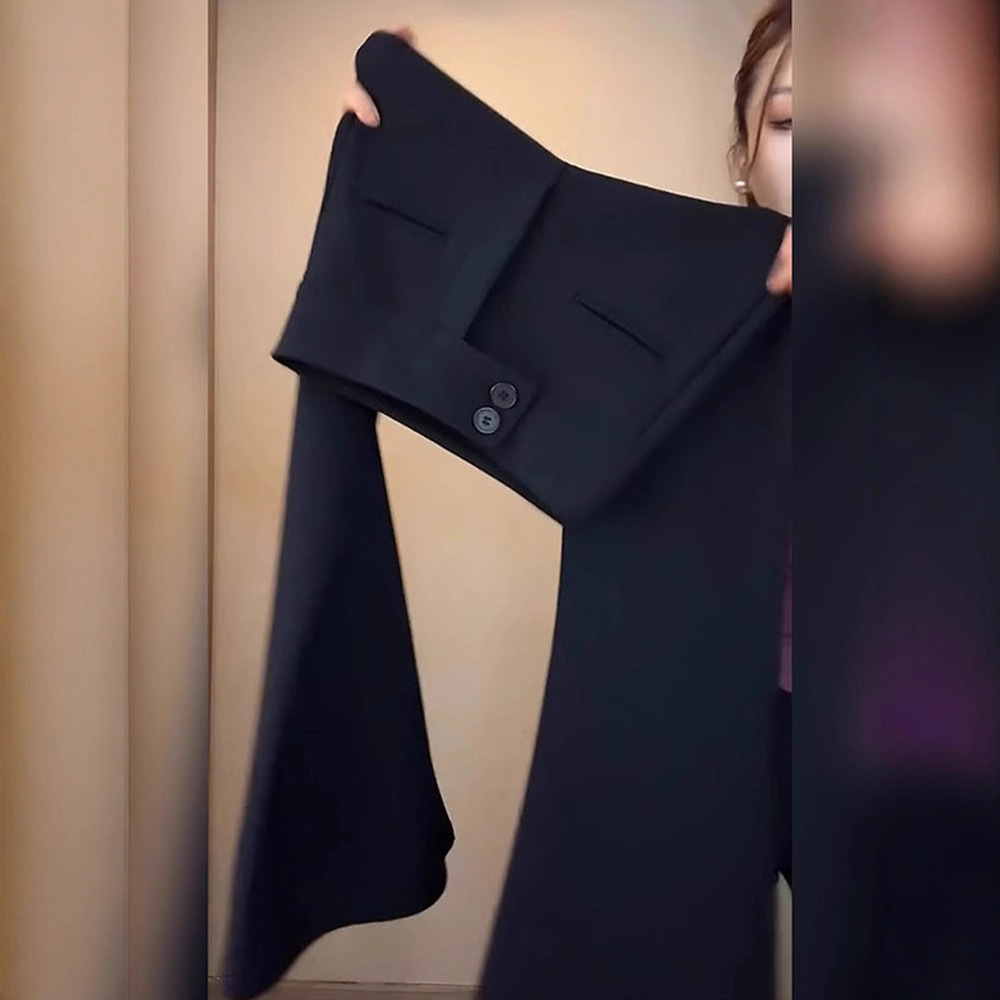 Black Suit Flared Pants for Women, Spring and Autumn 2025 New Style, Petite High-Waisted Slimming Pants with Drape