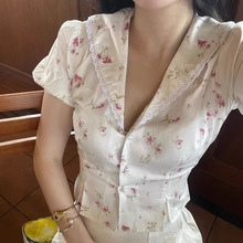 温柔气质慵懒欧美舒适辣妹法式小上衣 时尚洋气小众女白色衬衫